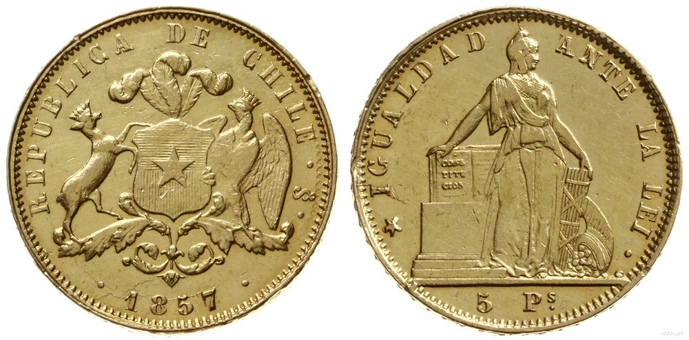 Chile, 5 peso, 1857