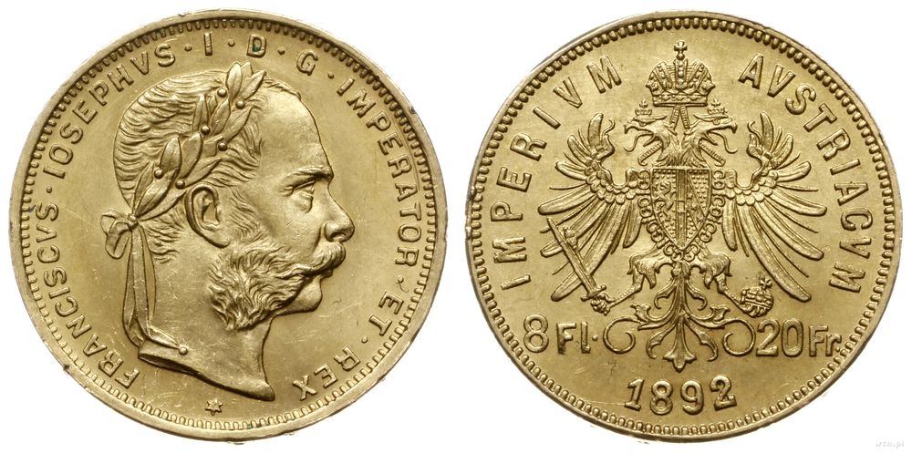 Austria, 8 florenów = 20 franków, 1892