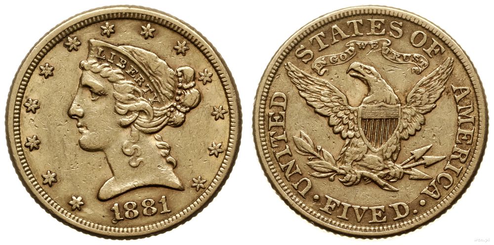 Stany Zjednoczone Ameryki (USA), 5 dolarów, 1881