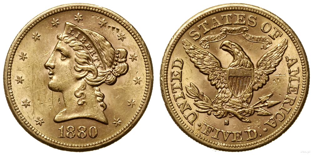 Stany Zjednoczone Ameryki (USA), 5 dolarów, 1880 S
