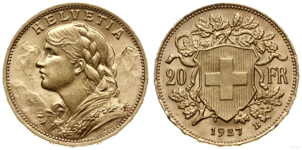 Szwajcaria, 20 franków, 1927 B