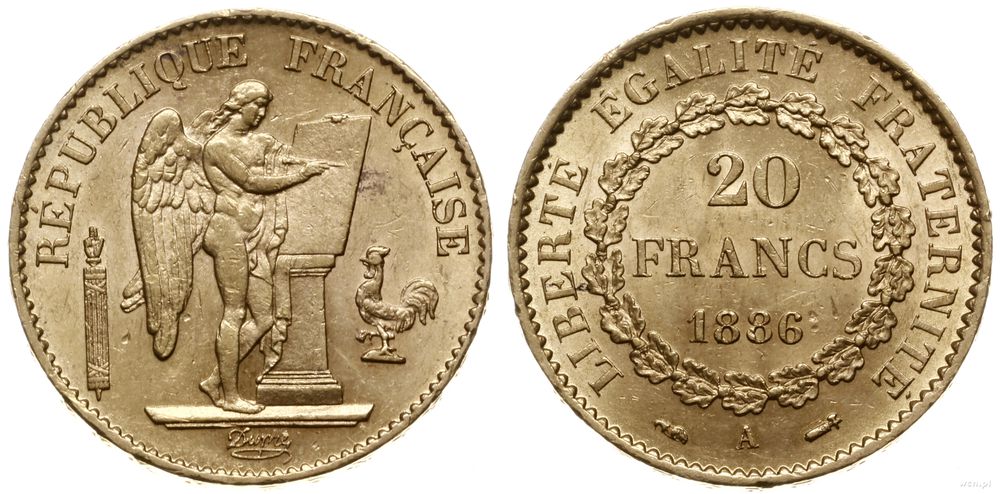 Francja, 20 franków, 1886 A