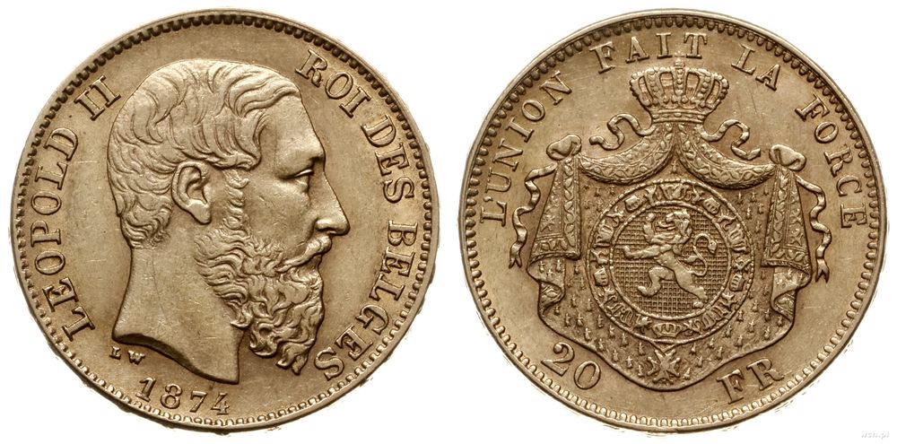 Belgia, 20 franków, 1874