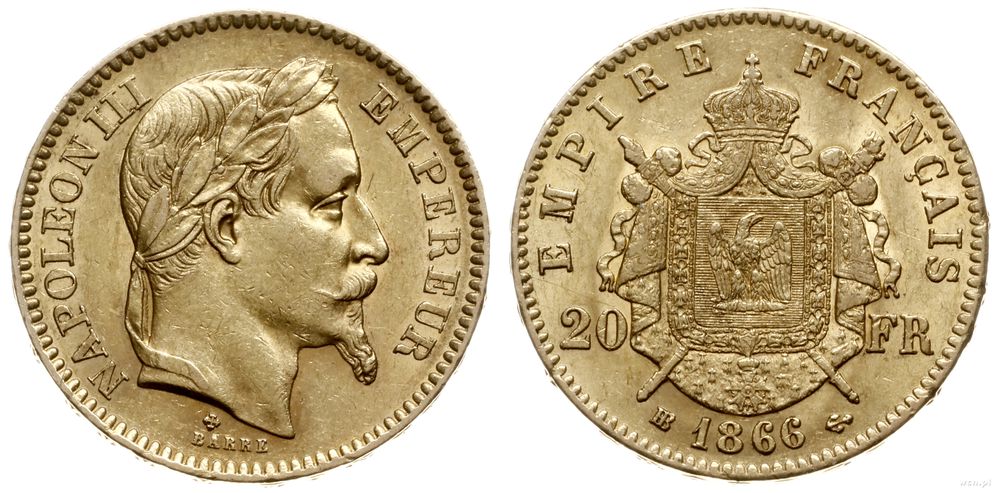 Francja, 20 franków, 1866 BB