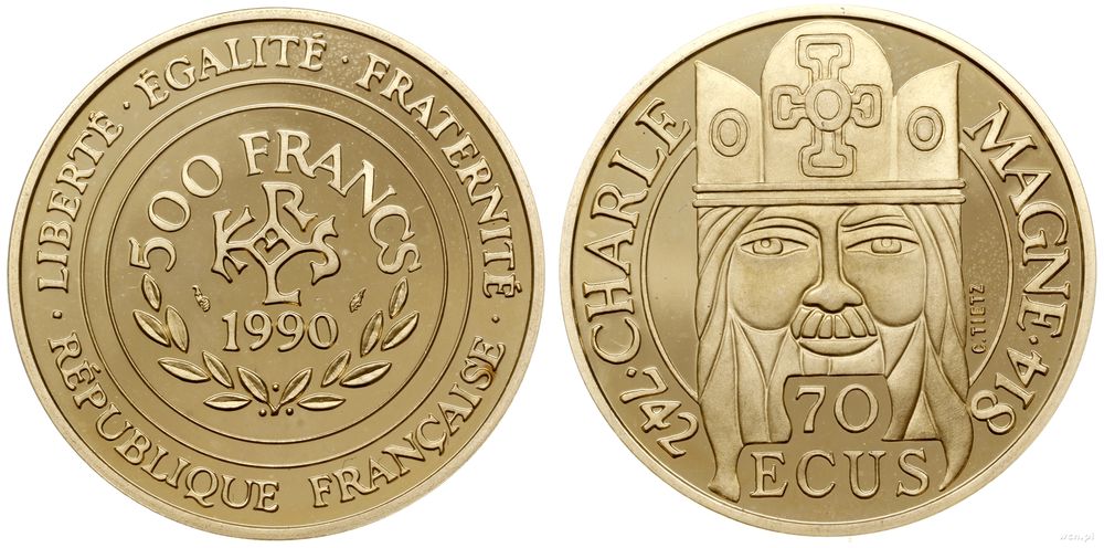 Francja, 70 ecu = 500 franków, 1990