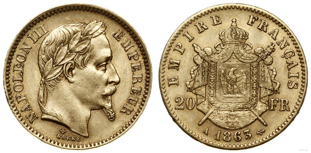 Francja, 20 franków, 1863 A