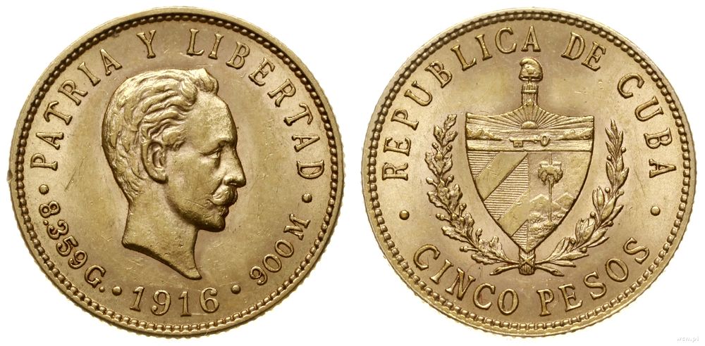 Kuba, 5 peso, 1916
