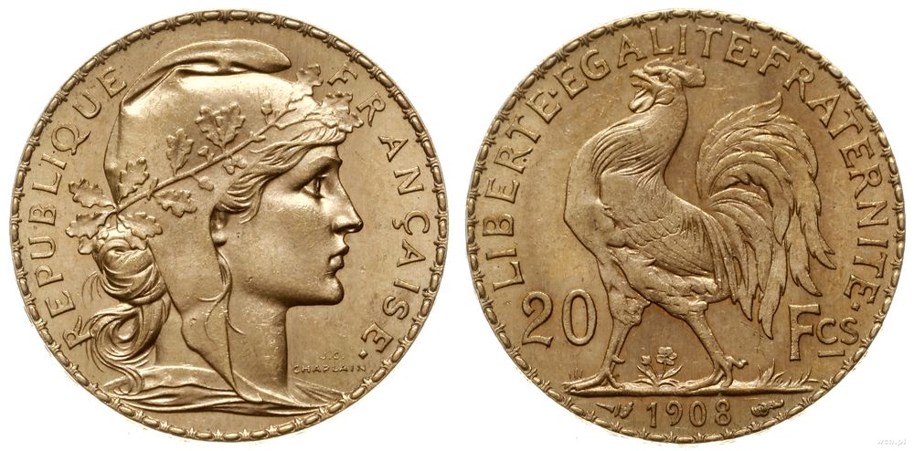Francja, 20 franków, 1908