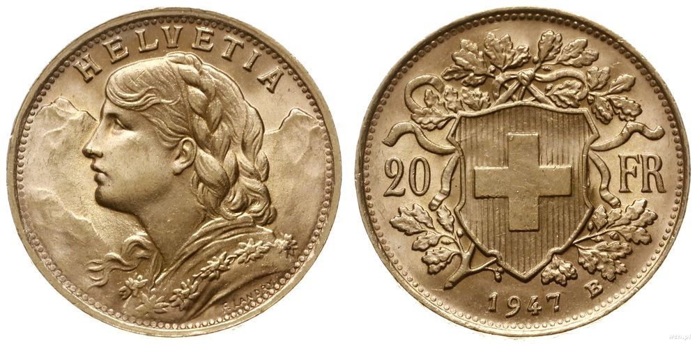 Szwajcaria, 20 franków, 1947 B