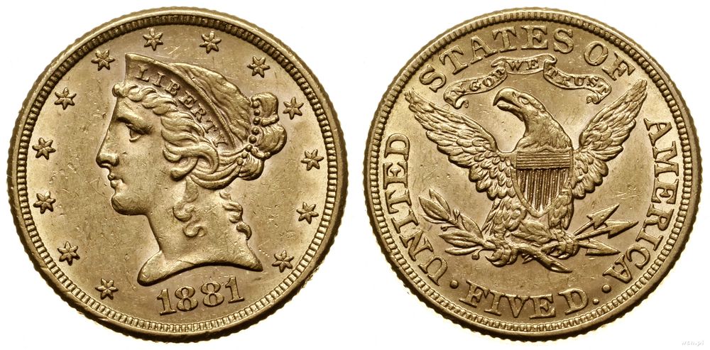 Stany Zjednoczone Ameryki (USA), 5 dolarów, 1881