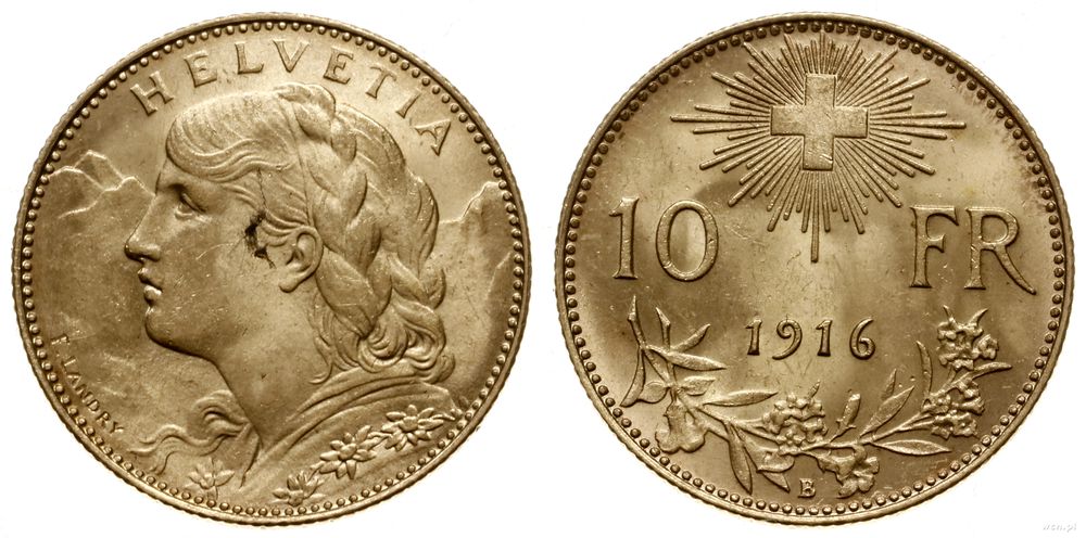 Szwajcaria, 10 franków, 1916 B
