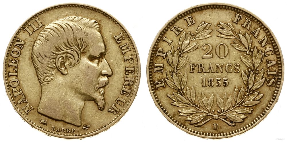 Francja, 20 franków, 1855 D