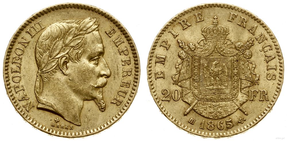 Francja, 20 franków, 1865 BB