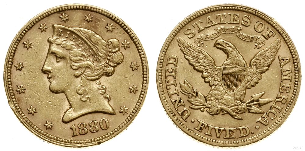 Stany Zjednoczone Ameryki (USA), 5 dolarów, 1880