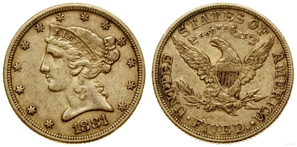 Stany Zjednoczone Ameryki (USA), 5 dolarów, 1881