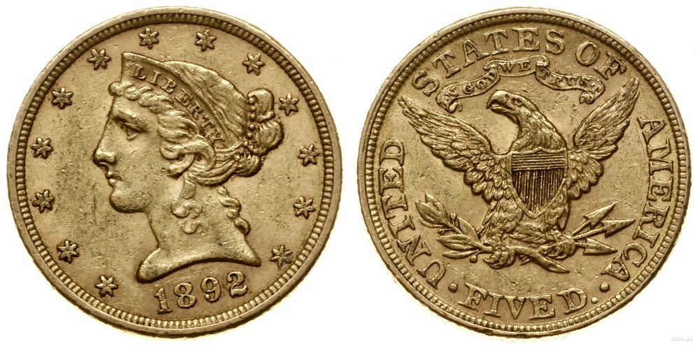 Stany Zjednoczone Ameryki (USA), 5 dolarów, 1892