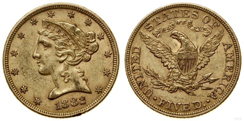 Stany Zjednoczone Ameryki (USA), 5 dolarów, 1882