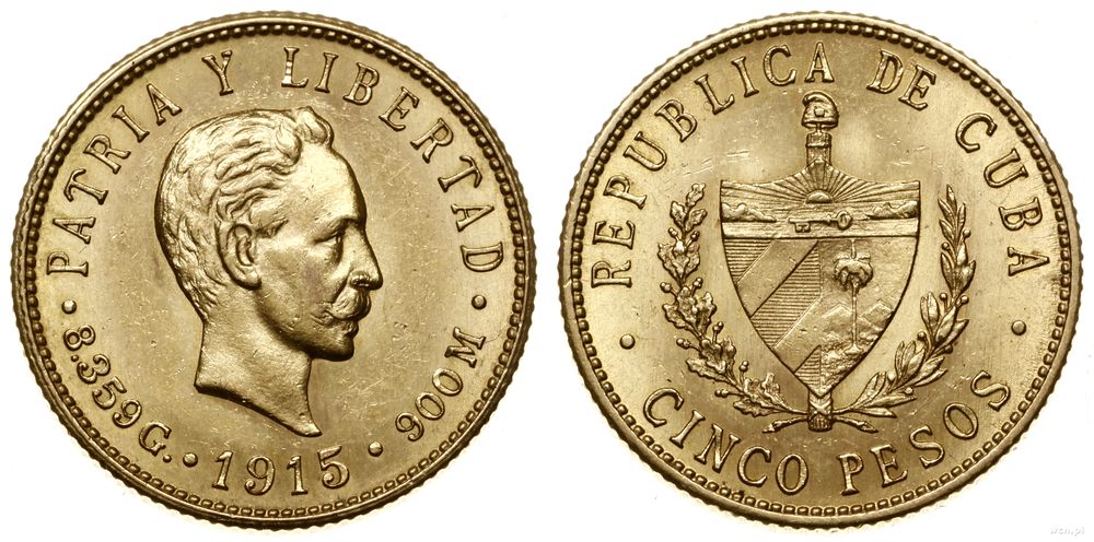Kuba, 5 peso, 1915