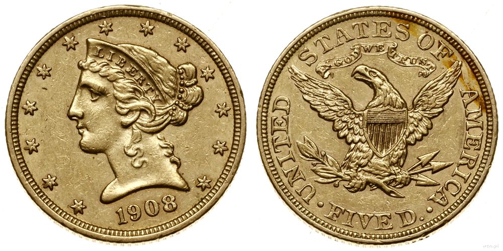 Stany Zjednoczone Ameryki (USA), 5 dolarów, 1908