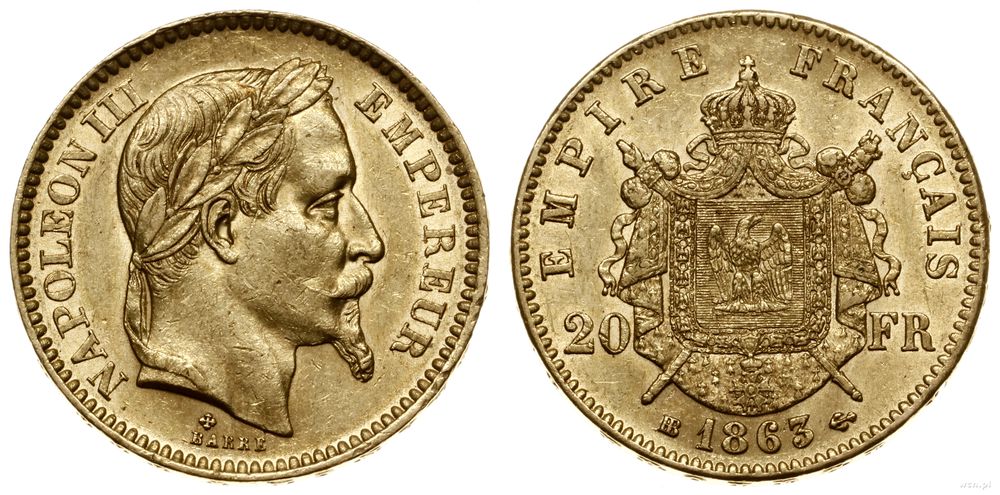 Francja, 20 franków, 1863 BB