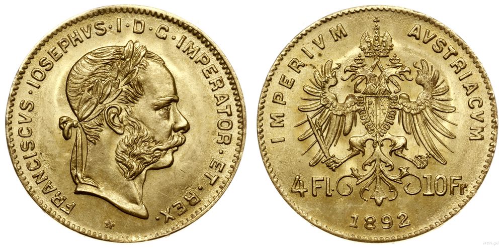 Austria, 4 floreny = 10 franków, 1892