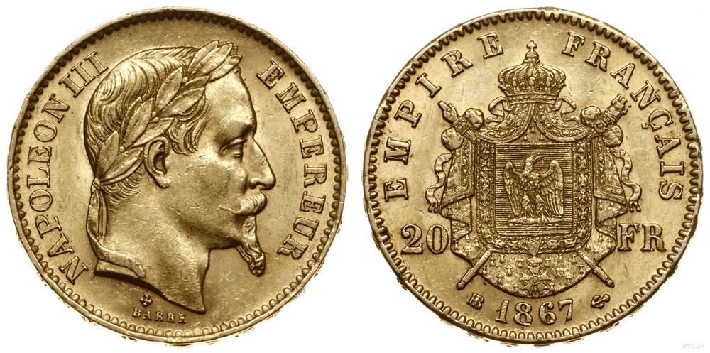 Francja, 20 franków, 1867 BB