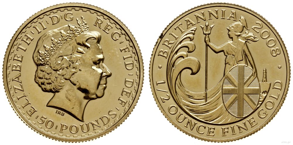 Wielka Brytania, 50 funtów = 1/2 uncji, 2008