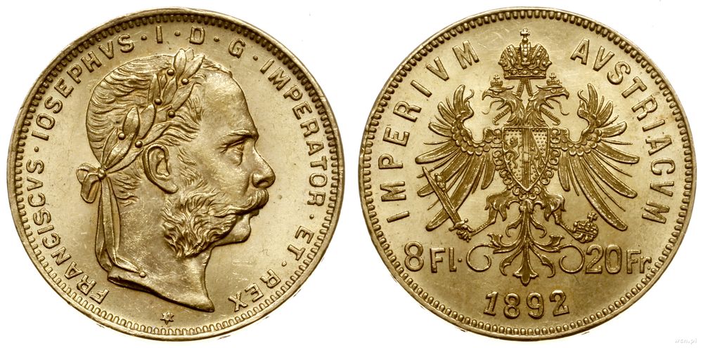 Austria, 8 florenów = 20 franków, 1892