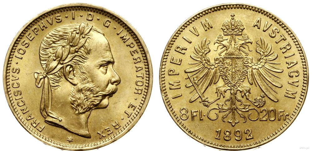 Austria, 8 florenów = 20 franków, 1892