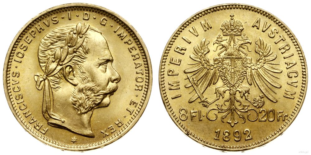 Austria, 8 florenów = 20 franków, 1892