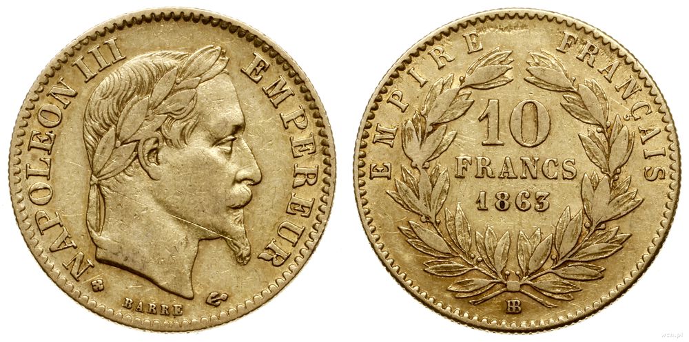 Francja, 10 franków, 1863 BB