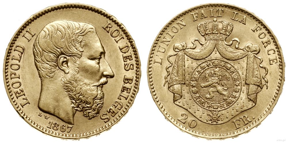 Belgia, 20 franków, 1867