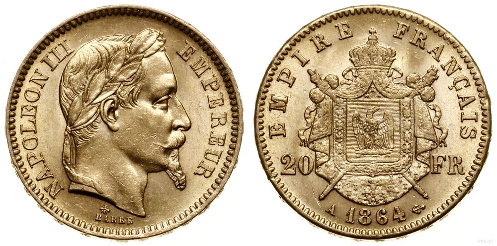 Francja, 20 franków, 1864 A
