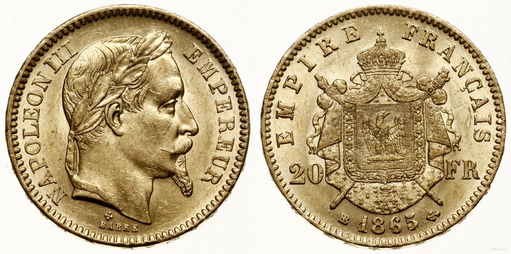 Francja, 20 franków, 1865 BB