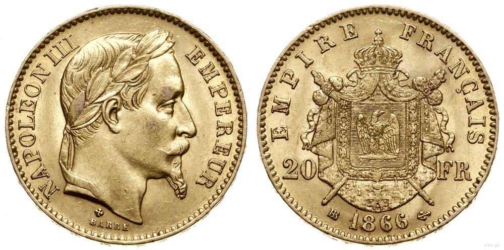 Francja, 20 franków, 1866 BB