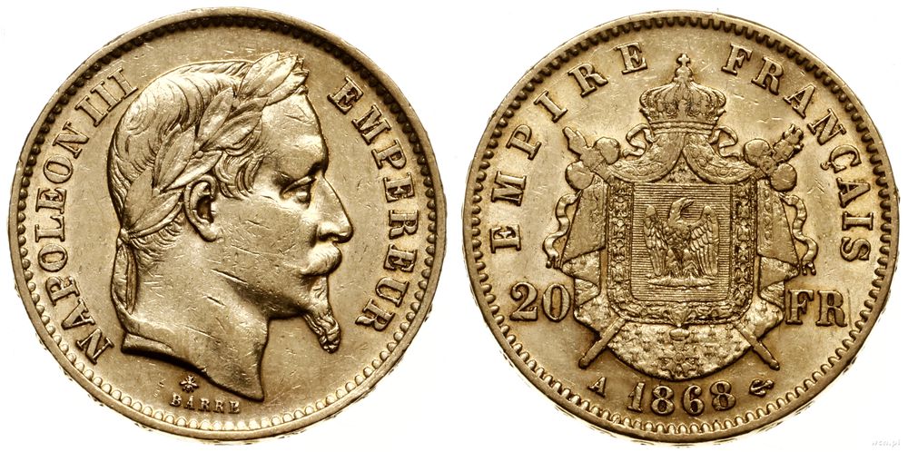 Francja, 20 franków, 1868 A