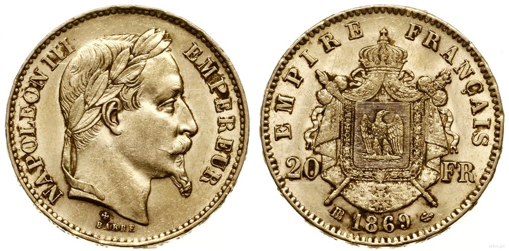 Francja, 20 franków, 1869 BB