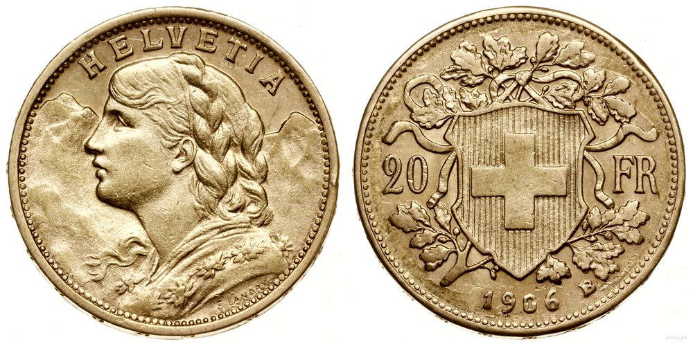 Szwajcaria, 20 franków, 1906 B