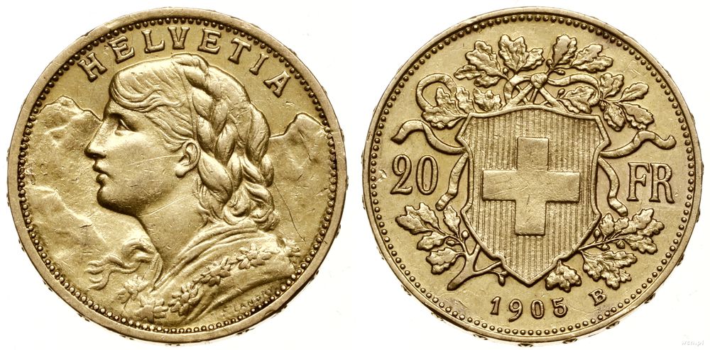 Szwajcaria, 20 franków, 1905 B