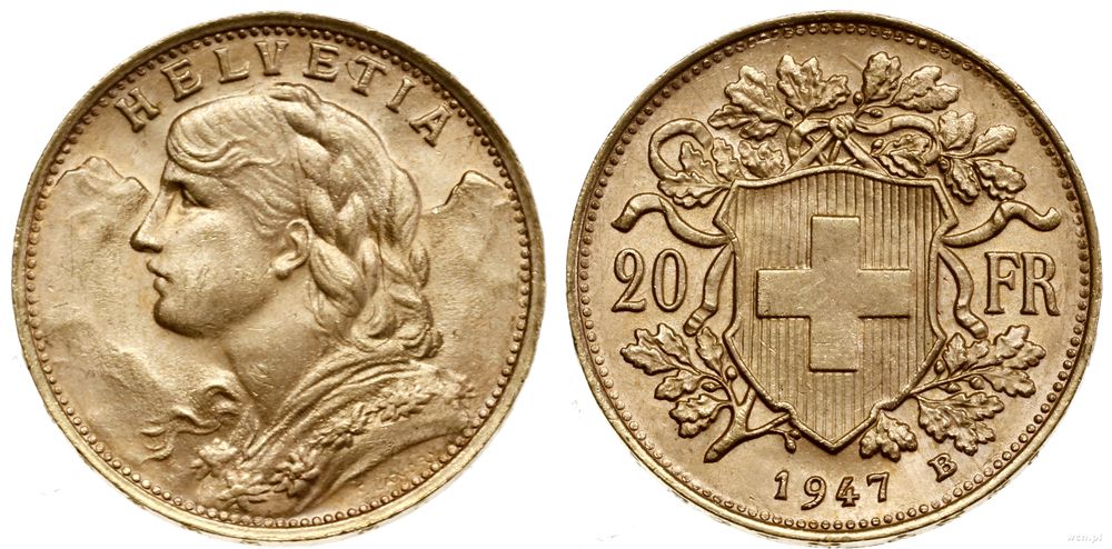 Szwajcaria, 20 franków, 1947 B