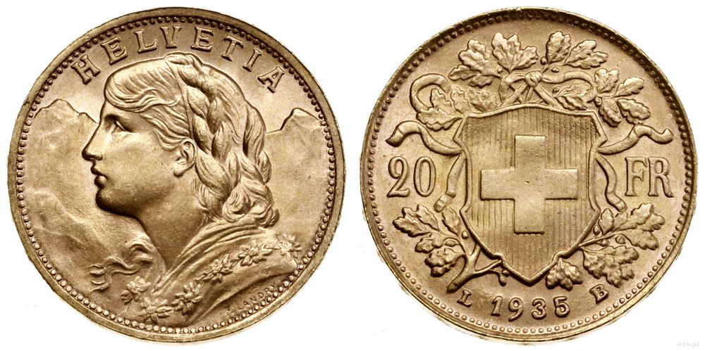 Szwajcaria, 20 franków, 1935 L-B