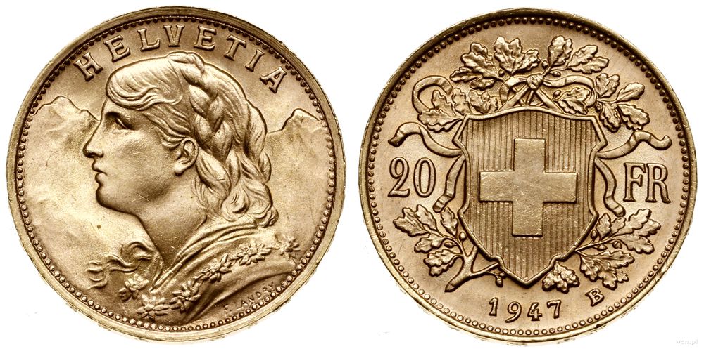 Szwajcaria, 20 franków, 1947 B