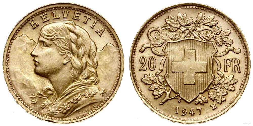 Szwajcaria, 20 franków, 1947 B