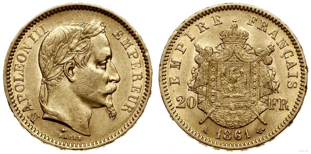 Francja, 20 franków, 1861 A