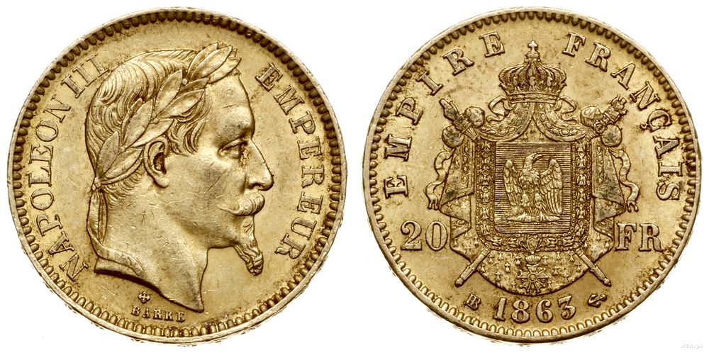 Francja, 20 franków, 1863 BB