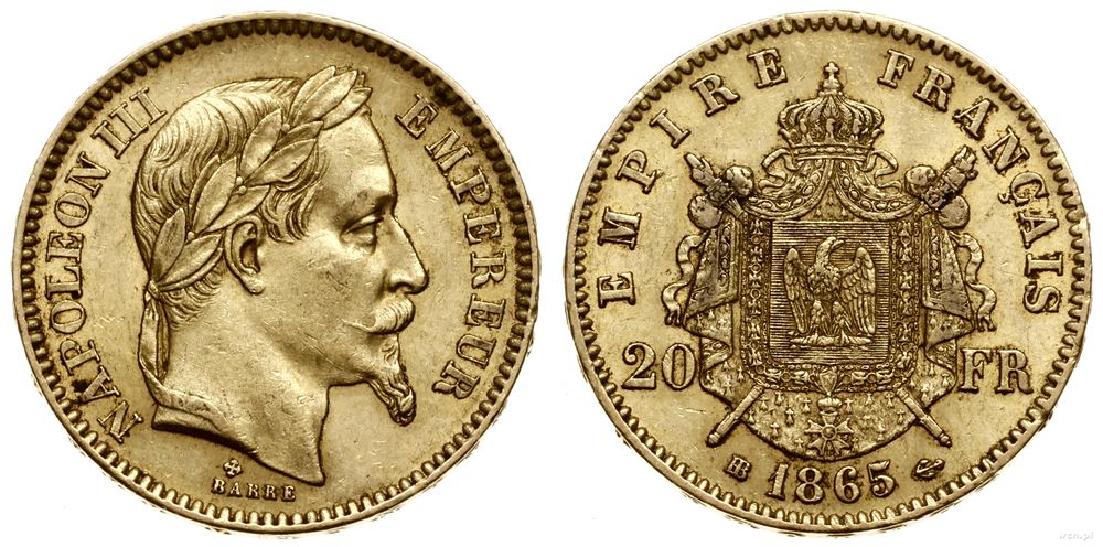 Francja, 20 franków, 1865 BB