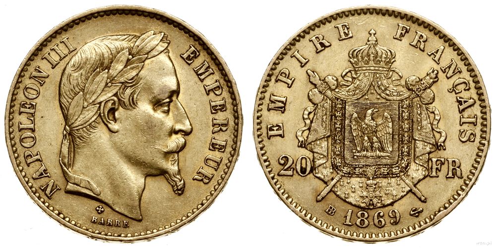 Francja, 20 franków, 1869 BB