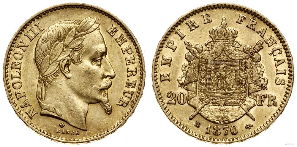 Francja, 20 franków, 1870 BB
