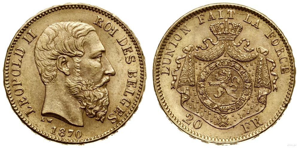 Belgia, 20 franków, 1870