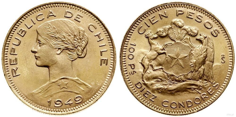Chile, 100 peso = 10 condores, 1949 S